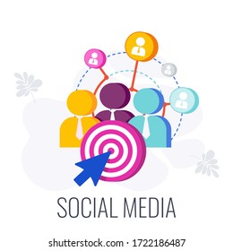 Social Media Infographics Pictogram. Global communication, building a business. Digital marketing Strategy. Successful business of company in market. Flat vector illustration.