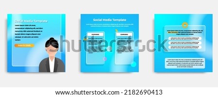 Social media informative post banner template layout design in blue background, glassmorphism style with transparent glass frame bubble message speech chat dialog. Vector illustration