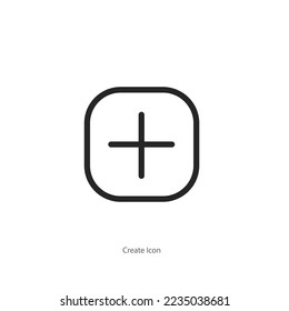 social media, Instagram create icon and button. post, plus, add, and share symbol. outlined, flat, vector icon.