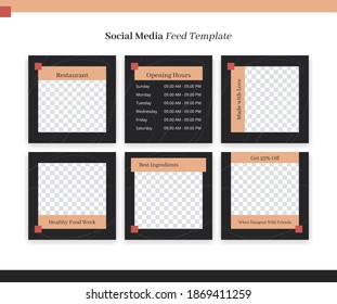 Social media instagram feed post template set for restaurant cafe cafeteria food and beverage business