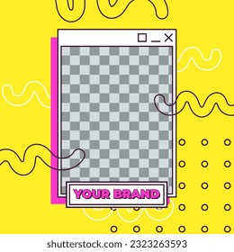 a social media Instagram frame post design cartoons, anime style yellow background
