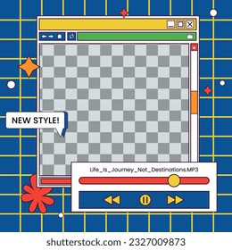 a social media Instagram frame post design, 80s 90s website computer looks, groovy background