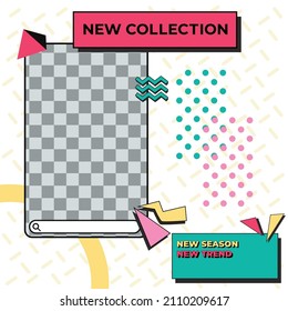 a social media Instagram frame posts template design with vintage 90s style, perfect for promoting your products on social media