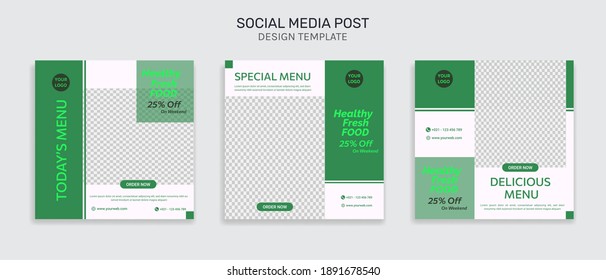 Social media instagram healthy food sale promotion and template post in green color style