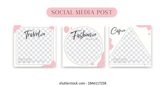 Social Media Instagram Ig Content Post Frame Set Background Template With Pink Pastel Liquid Simple Elegant Minimalist Style