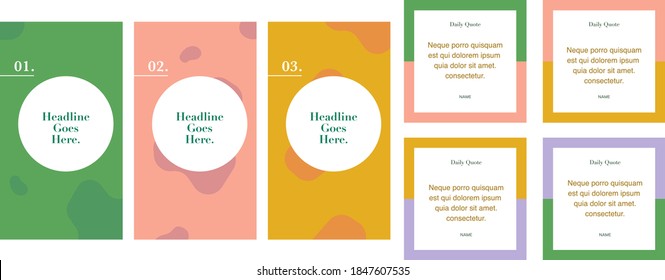 Social Media Instagram Influencer Account Quote Story Post Template Set Of Four. Background Graphic Design Elements. Backdrop. Motivation Inspiration. Trendy Pattern With Flowers And Geometric Shapes