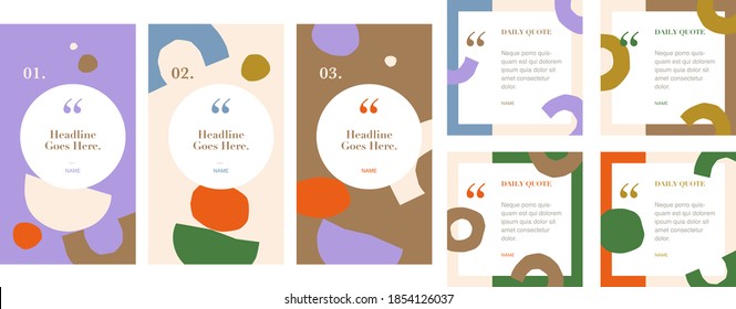 Social Media Instagram Influencer Account Quote Story Post Template Set Of Four. Background Graphic Design Elements. Backdrop. Motivation Inspiration. Trendy Pattern With Flowers And Geometric Shapes