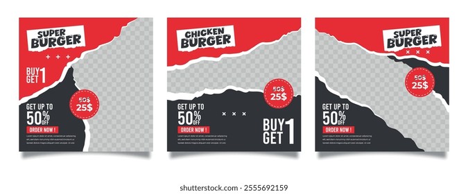 social media instagram post template. Suitable for Social Media Post Restaurant and culinary Promotion. Web banner ads for promotional design with red and black colors.