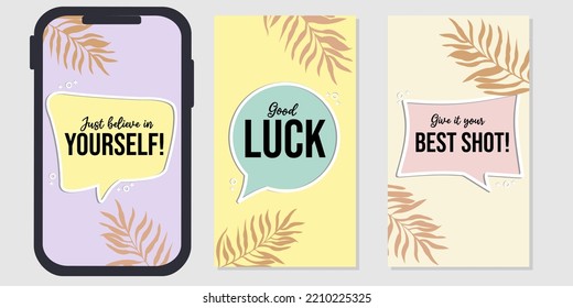 Social Media Instagram Quote Story Post Template Set. Hand Drawn Leaf Background. Backdrop. Motivation Inspiration.quotes For Motivation, Inspiration, Encouragement