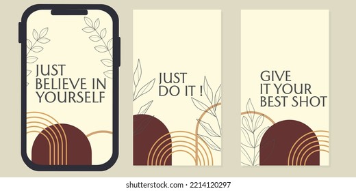 Social Media Instagram Quote Story Post Template Set.motivation Inspiration. Trendy Pattern With Handrawn Flowers