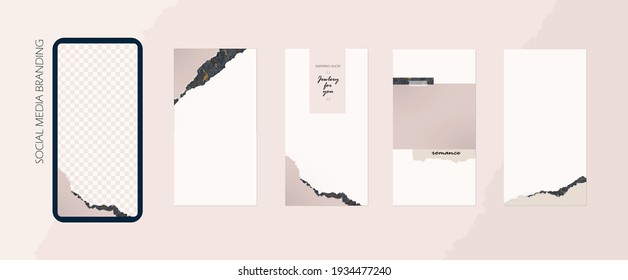 Social Media Instagram Stories Post Feed Backgrounds. Mock Up For Beauty, Spa, Make Up, Stylist, Aromatherapy, Restaurant, Feminine Blog. Vector Banner Vertical Templates.