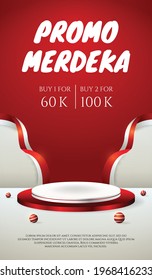 social media instagram story banner with podium display 3d for Indonesia independence day 17th August