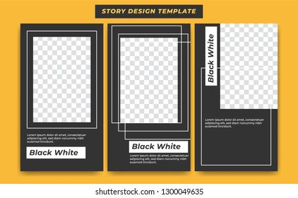 Social Media Instagram Story Design Template In Casual Black Modern Simple Sporty Theme With White Line Abstract Frame For Influencer, Product, And Brand Promotion