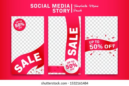 social media instagram story discount promotion sale with pink ribbon banner template mini vector pack