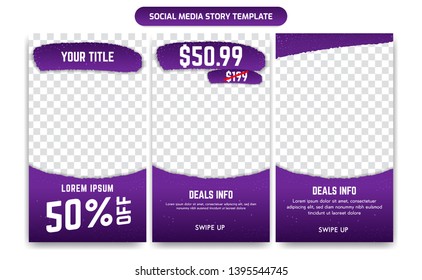 Social Media Instagram Story Template Design set in Trendy purple violet gradient color with abstract particle light Discount Sale ad promotion