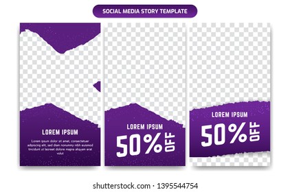 Social Media Instagram Story Template Design set in Trendy purple violet gradient color with abstract particle light and stroke brush for Discount Sale ad promotion