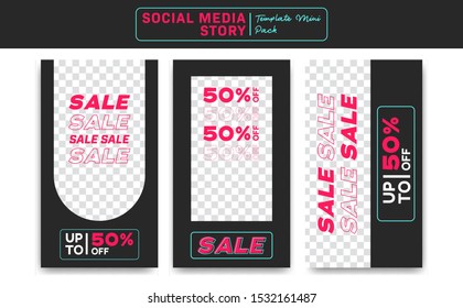 Social Media Instagram Story Template Mini Pack In Neon Midnight Sale Discount Promotion Theme