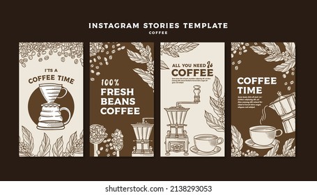 Plantilla de historias en instagram de medios sociales dibujada a mano de café