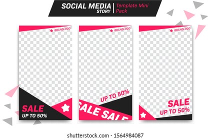 Social media instagram whatsapp story vector editable design template discount sale promotion black pink color style