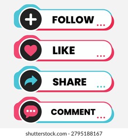 Social Media Interaction Buttons Collection Featuring Follow Like Share Comment Engagement Marketing and Digital Communication Elements