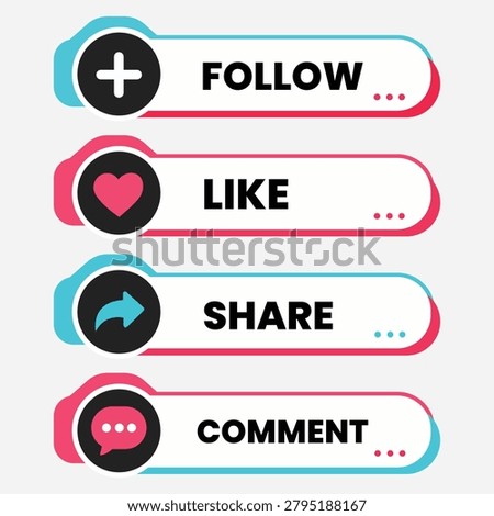Social Media Interaction Buttons Collection Featuring Follow Like Share Comment Engagement Marketing and Digital Communication Elements