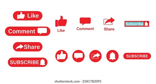 Social Media Interaction Buttons for Engaging Content. Like, Share and Subscribe Buttons.