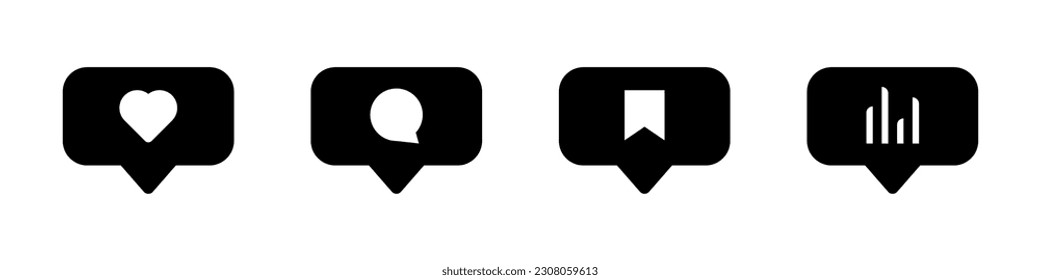 Social media interaction buttons set. Social media interface buttons. Like, comment, save and statistics icons. Vector