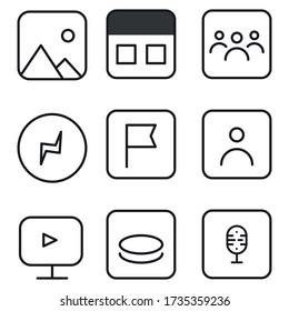 social media interface application icons, modern design icons, buttons, signs, symbols for web and mobile apps, social media network, blogging icons. Vector illustration