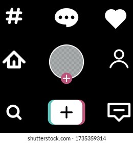 social media interface application icons, modern design icons, buttons, signs, symbols for web and mobile apps, social media network, blogging icons. Vector illustration