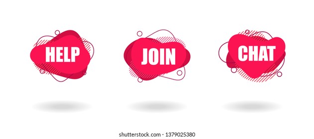 Social media interface icon buttons, words on liquid shape background, poster, banner, mobile app, website, help join chat