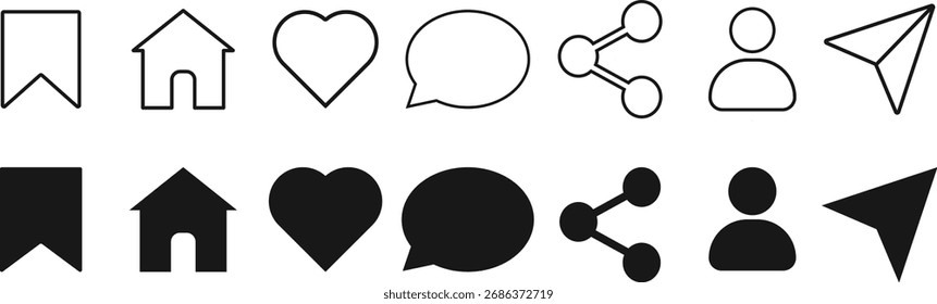 social media interface icon set. love, like comment share and profile. Social media network icon set. round social media symbol

