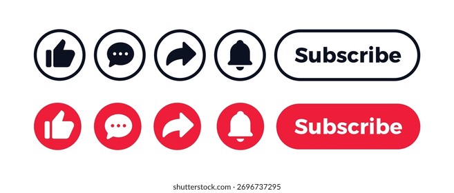 Social Media Interface Icons Set. Like, Notification, Heart, Share, Save, and Comment Symbols.