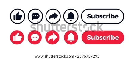 Social Media Interface Icons Set. Like, Notification, Heart, Share, Save, and Comment Symbols.
