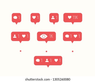 Social media interface set buttons, icons: home, camera, comment, search, photo camera, heart, like, user story. Vector illustration. EPS 10