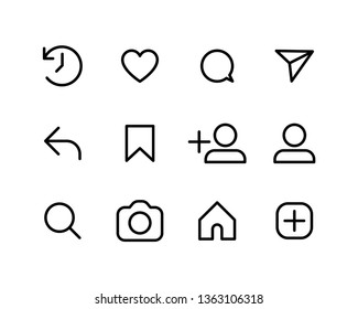 Social media interface set buttons, linear vector icons.
