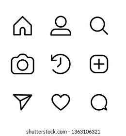 Social media interface set buttons, linear vector icons.