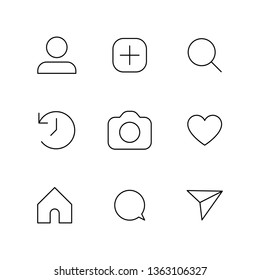 Social media interface set buttons, linear vector icons.