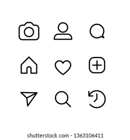 Social media interface set buttons, linear vector icons.