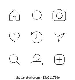 Social media interface set buttons, linear vector icons.