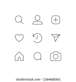 Social media interface set buttons, linear vector icons.