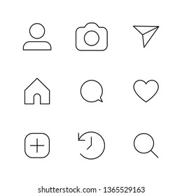 Social media interface set buttons, linear vector icons.