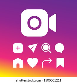 Social media interface set buttons, linear vector icons.