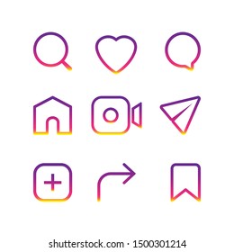 Social media interface set buttons, linear vector icons.