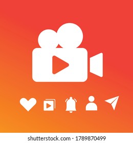 La interfaz de medios sociales establece botones de iconos vectoriales lineales.