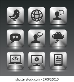 Social Media and Internet Communication on Silver Square Buttons
