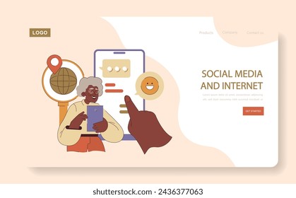 Social Media and Internet concept. Senior woman embracing digital life, connecting globally through modern technology. Enjoying the ease of online communication.