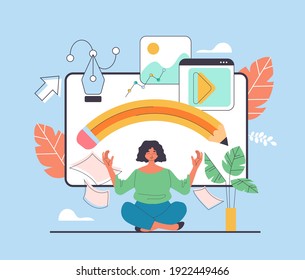 Social media internet design art project development concept. Vector cartoon flat graphic design illustration