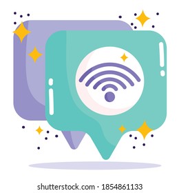 social media, internet wifi mesasge bubbles in cartoon style vector illustration