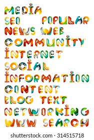 Social media in the internet - words, tags. Flowing wave design of letters