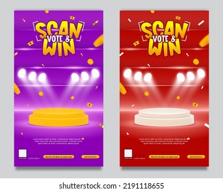 Social media invitation contest poster with the spotlight podium or pedestal, business and gifts background templates